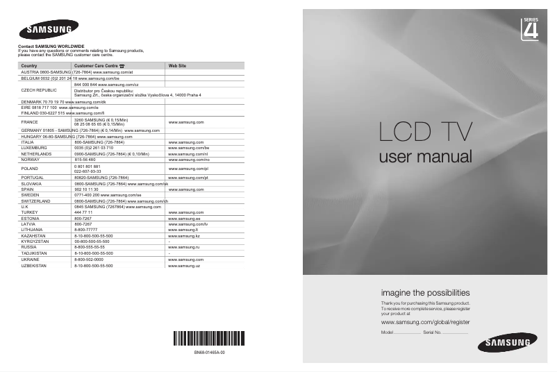 Page 1 de la notice Manuel utilisateur Samsung LE32A431T2