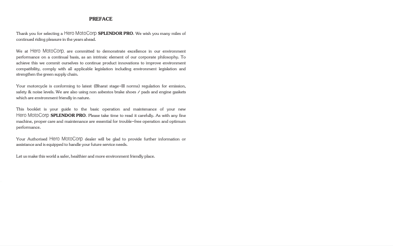 Page 1 de la notice Manuel utilisateur Hero Splendor Pro (2014)