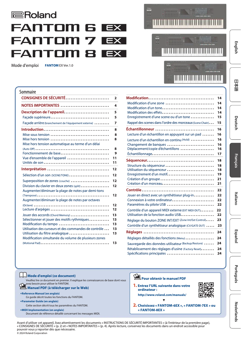 Page n°1 - Manuel utilisateur Roland FANTOM 6 EX