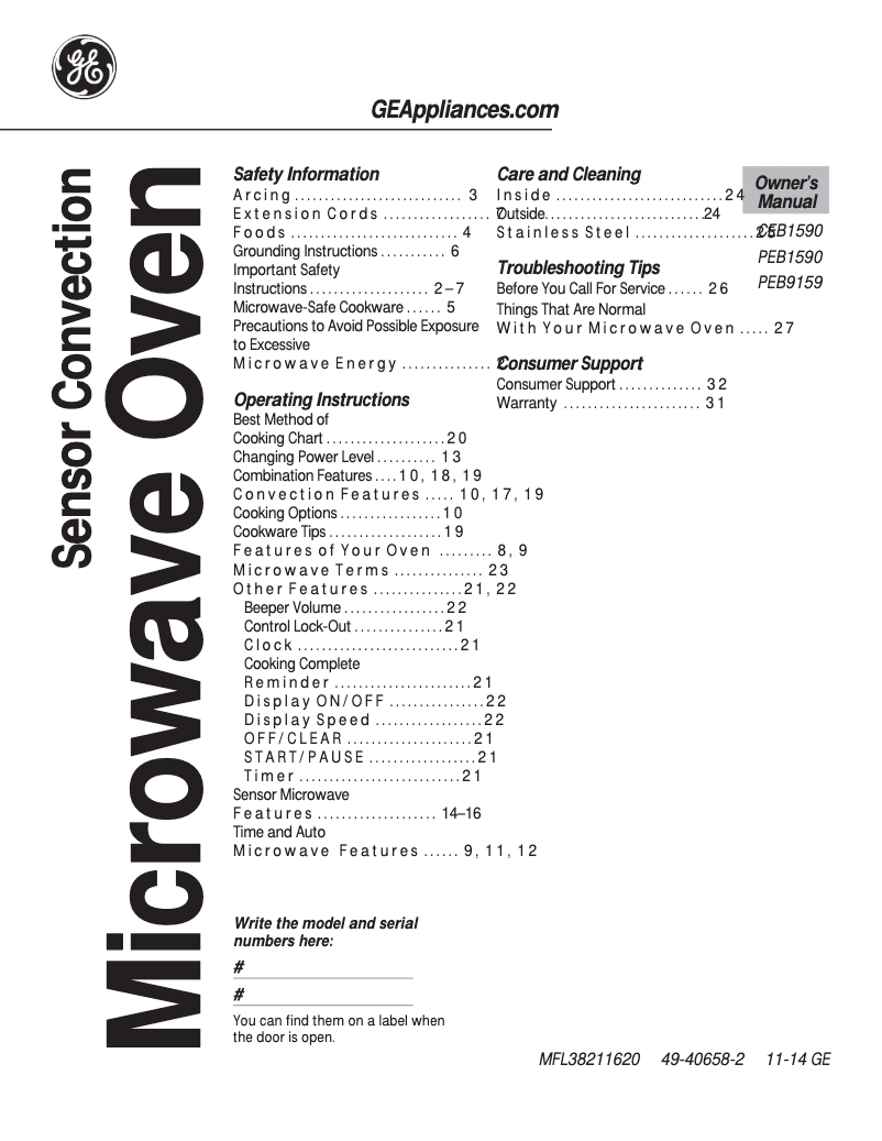 Image de la première page du manuel de l'appareil PEB1590DMWW