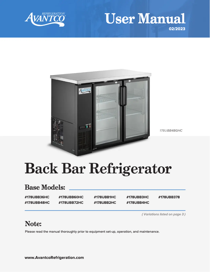 Página 1 del manual Manual de usuario Avantco UBB-60G-HC-S