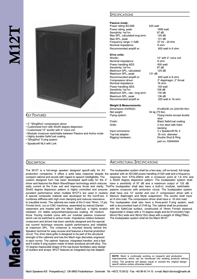 Page n°1 - Fiche technique Martin M12T