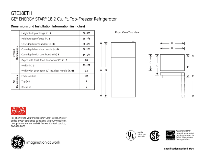Page 1 de la notice Fiche technique GE GTE18ETHBB