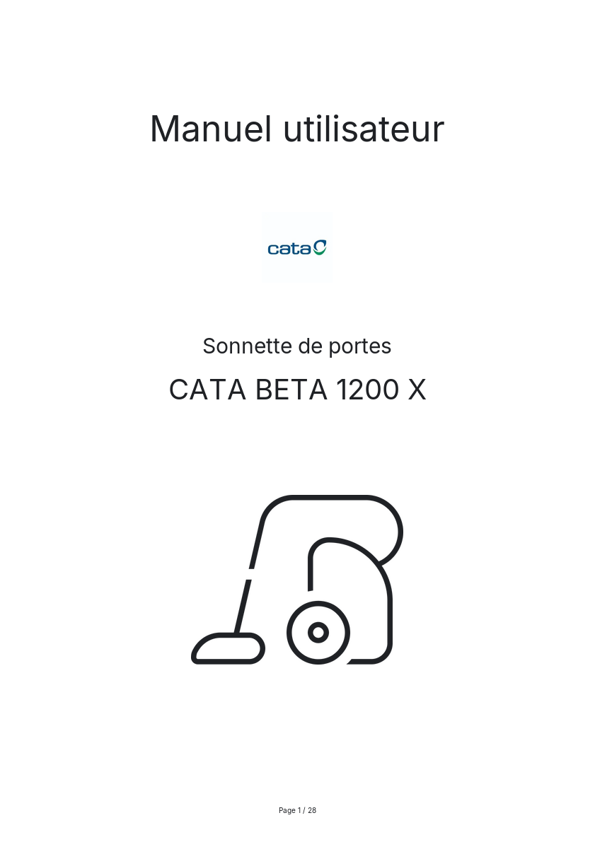 Page n°1 - Manuel utilisateur CATA BETA 1200 X