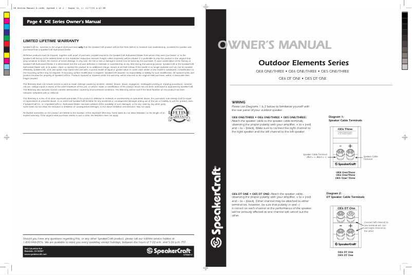 Page 1 de la notice Manuel utilisateur SpeakerCraft OE6 Three