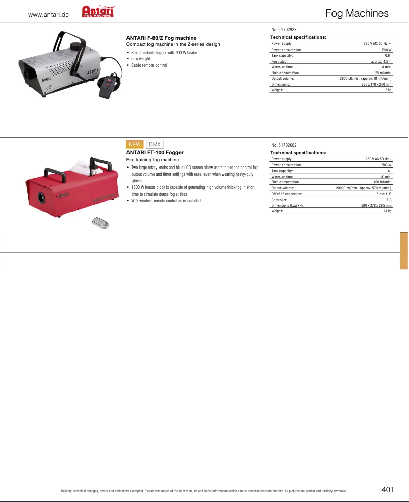 Page 1 de la notice Catalogue Antari F-80