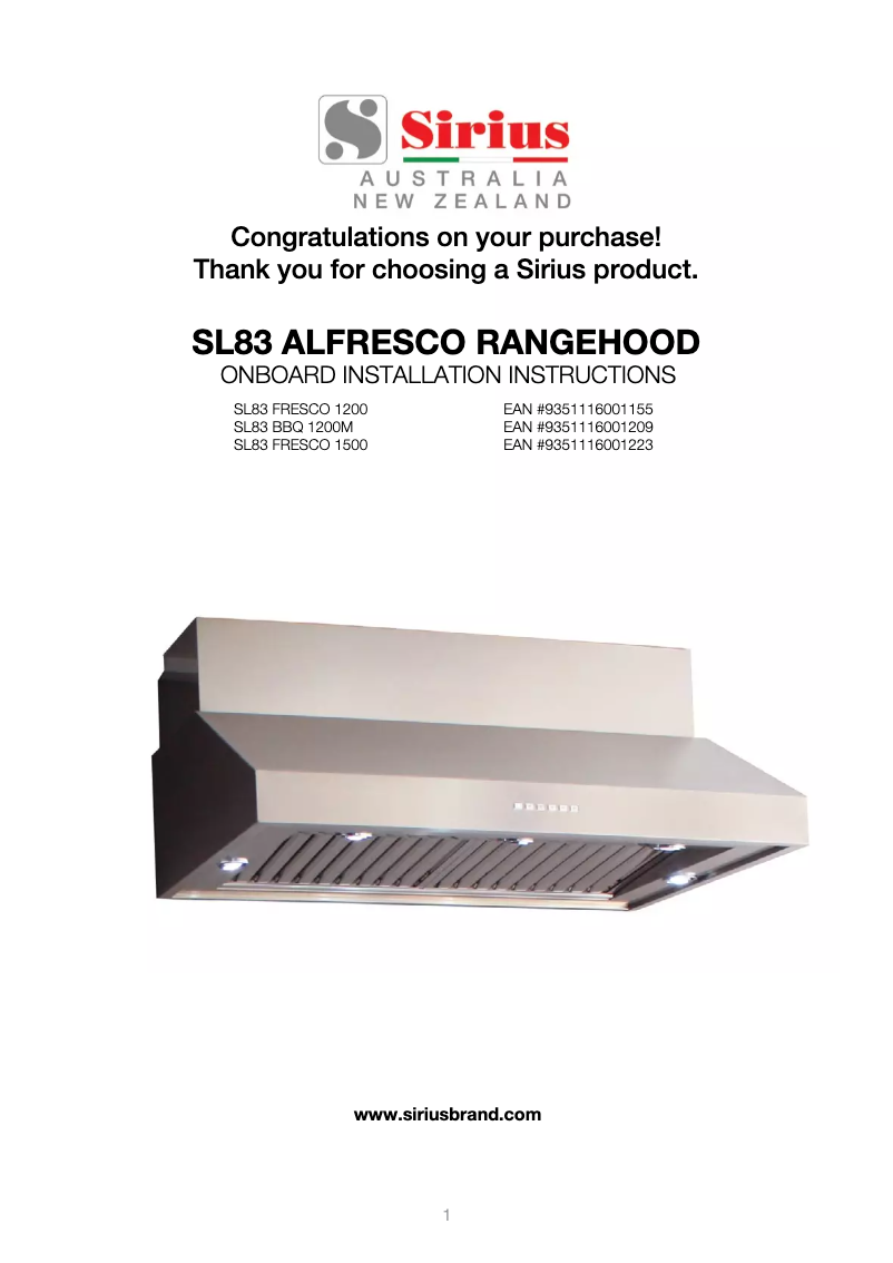 Page 1 de la notice Manuel utilisateur Sirius SL83 Fresco 1200