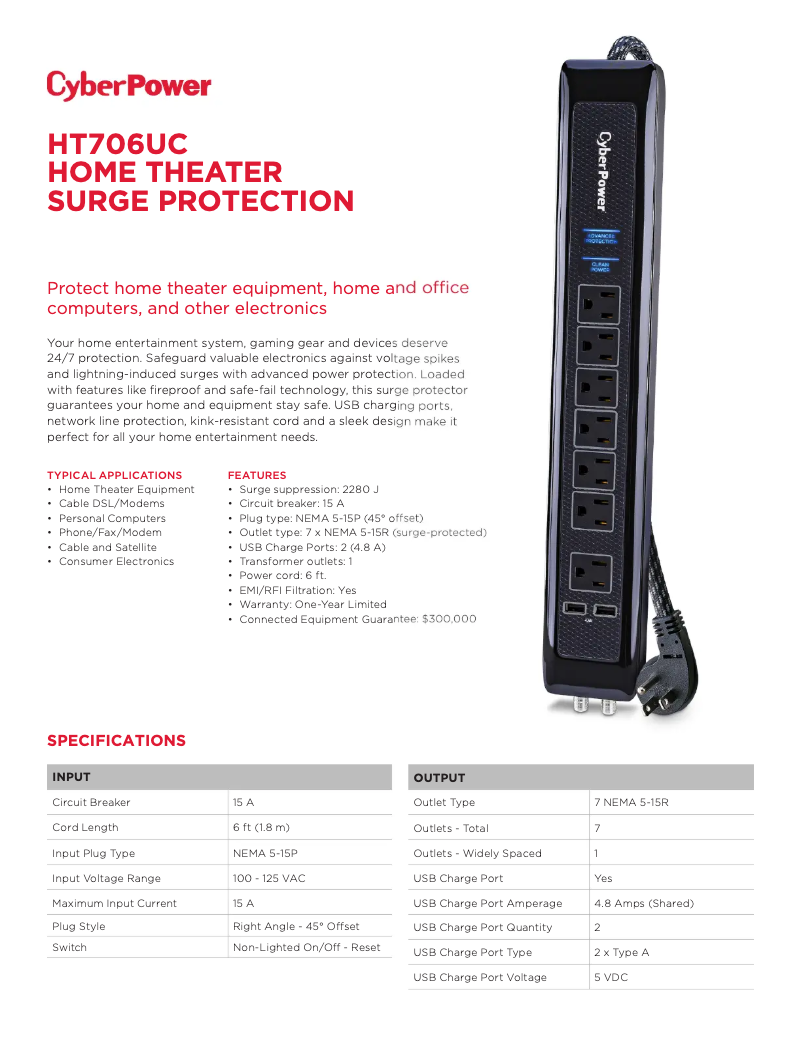 Página 1 del manual Ficha técnica CyberPower Home Theater HT706UC