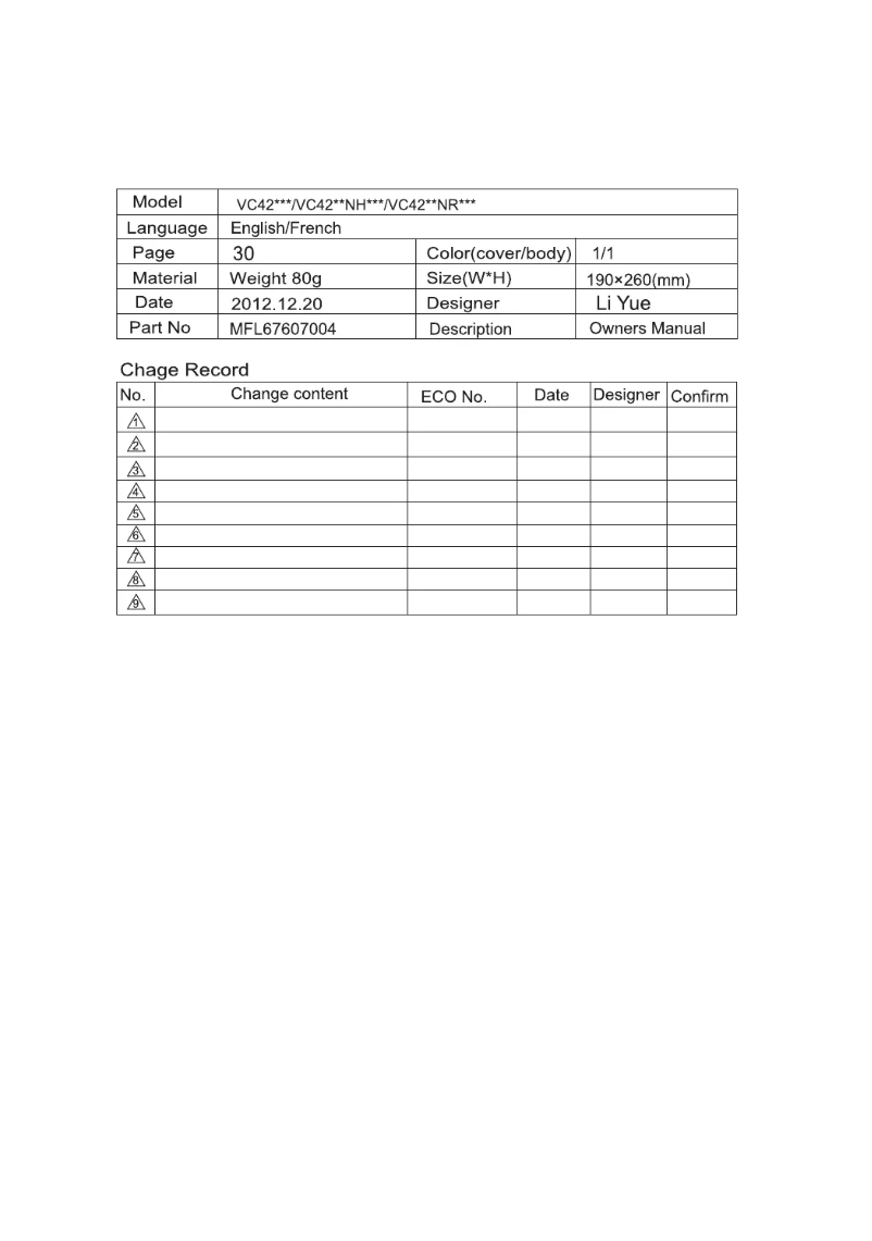 Page n°1 - Manuel utilisateur LG VC5104B
