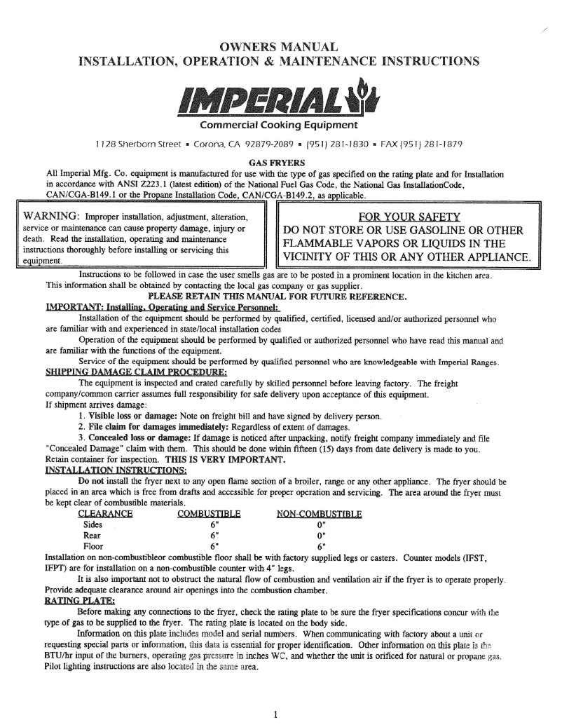 Página 1 del manual Manual de usuario Imperial IFS-40-OP