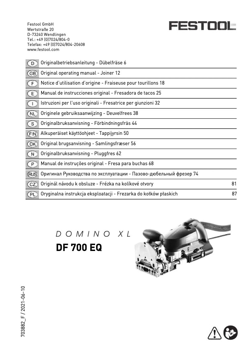 Página 1 del manual Manual de usuario Festool XL DF 700