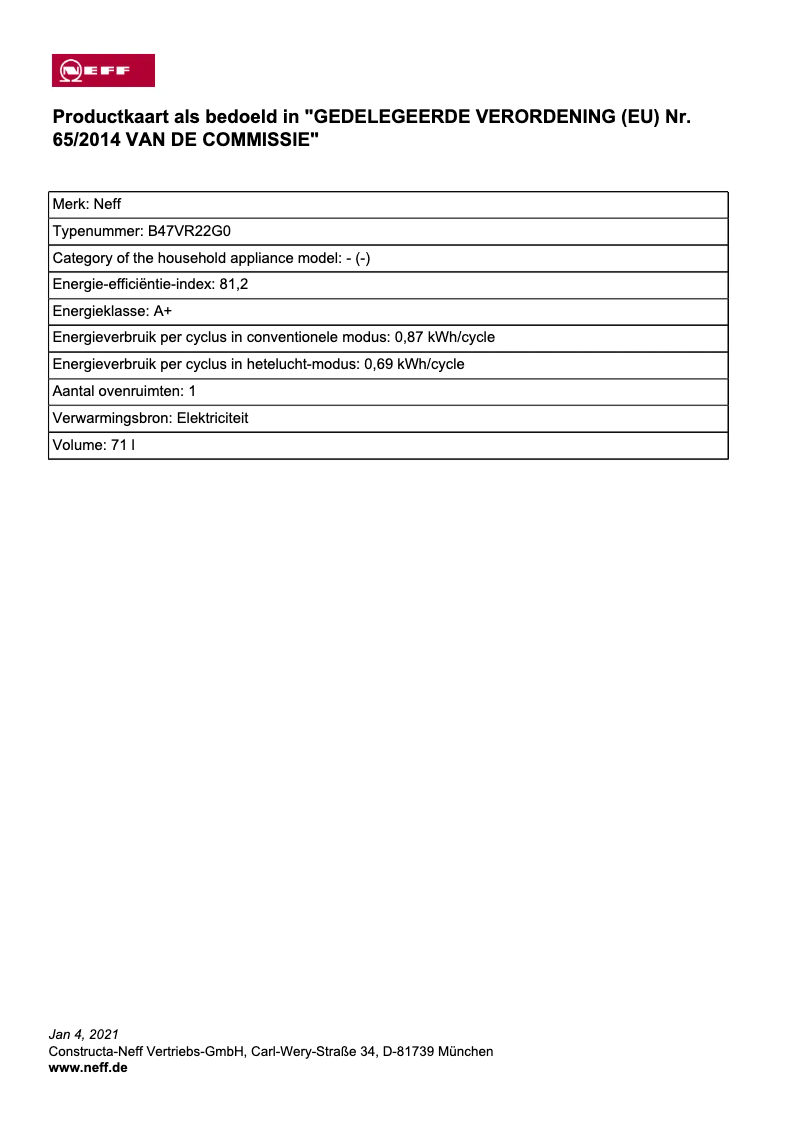 Page 1 de la notice Mode d'emploi Neff B47VR22G0