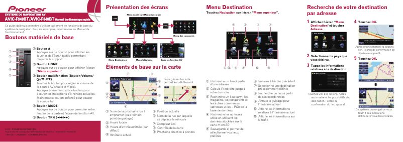 Page n°1 - Guide de démarrage rapide Pioneer AVIC-F840BT