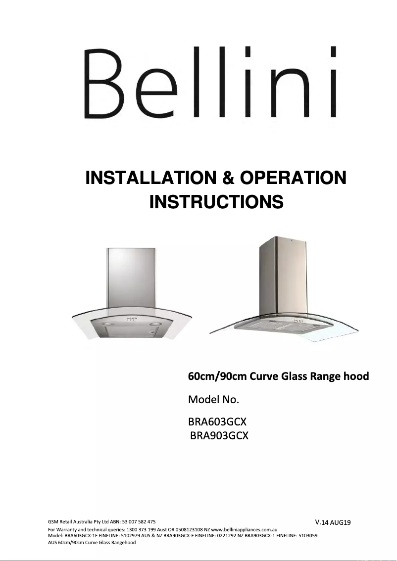 Page n°1 - Manuel utilisateur Bellini BRA903GCX-1
