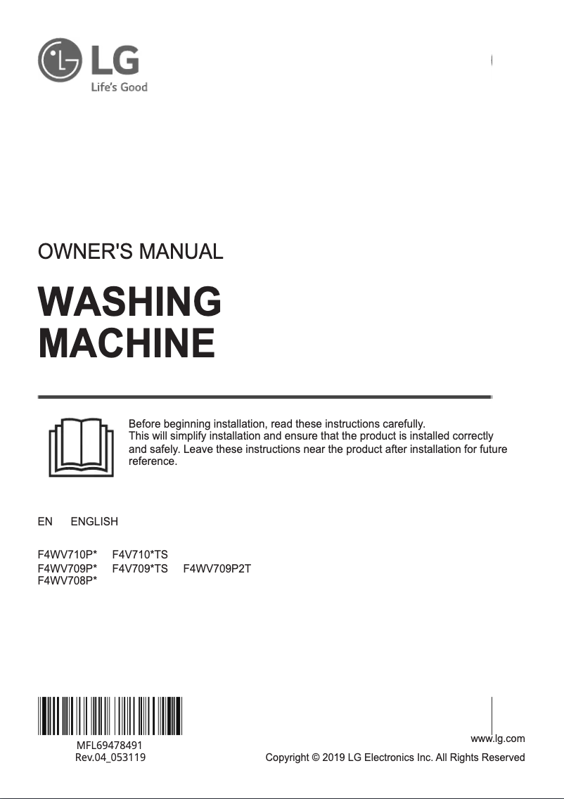 Page n°1 - Manuel utilisateur LG F4WV709P1 TurboWash