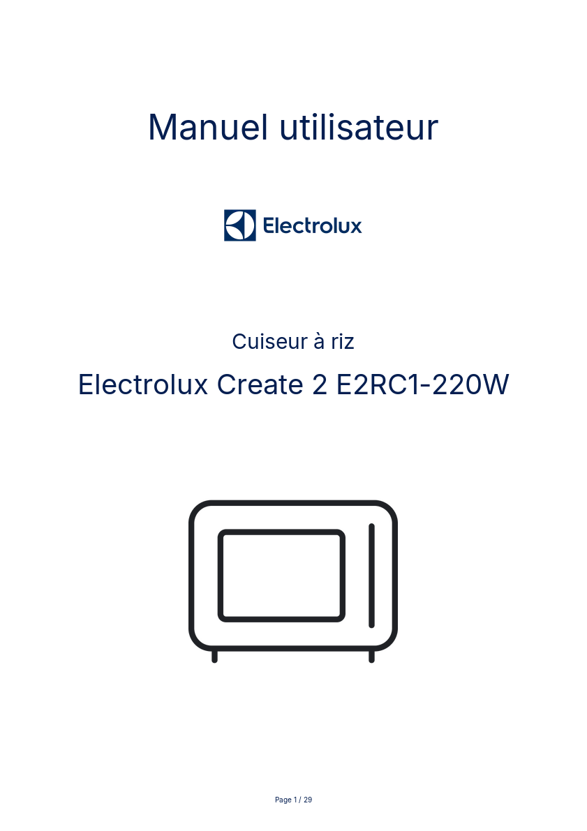 Page n°1 - Manuel utilisateur Electrolux Create 2 E2RC1-220W
