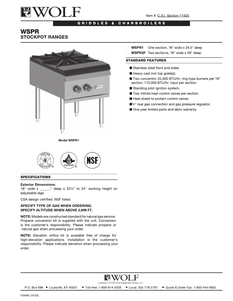 Page 1 de la notice Fiche technique Wolf WSPR2F