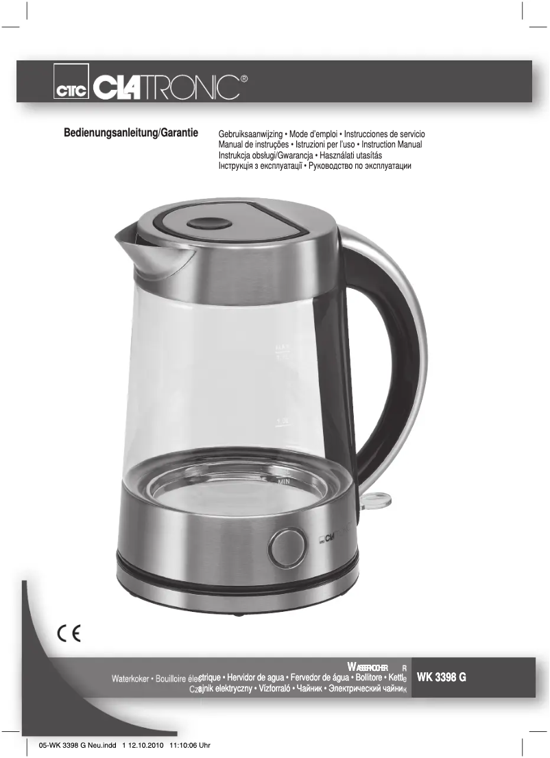 Page 1 de la notice Manuel utilisateur Clatronic WK 3398 G