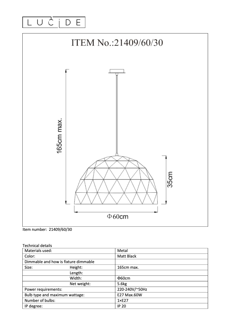 Page 1 de la notice Manuel utilisateur Lucide 359 21409/60/30