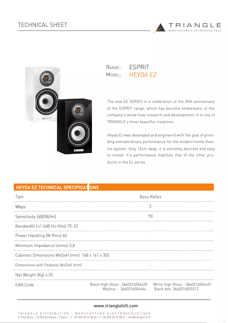 Página 1 del manual Ficha técnica Triangle HEYDA EZ