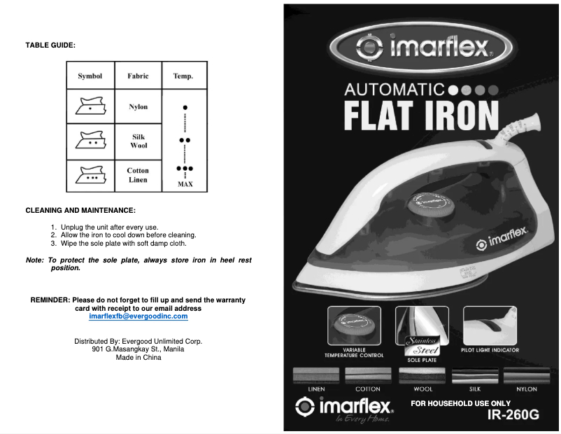 Page 1 de la notice Manuel utilisateur Imarflex IR-260G