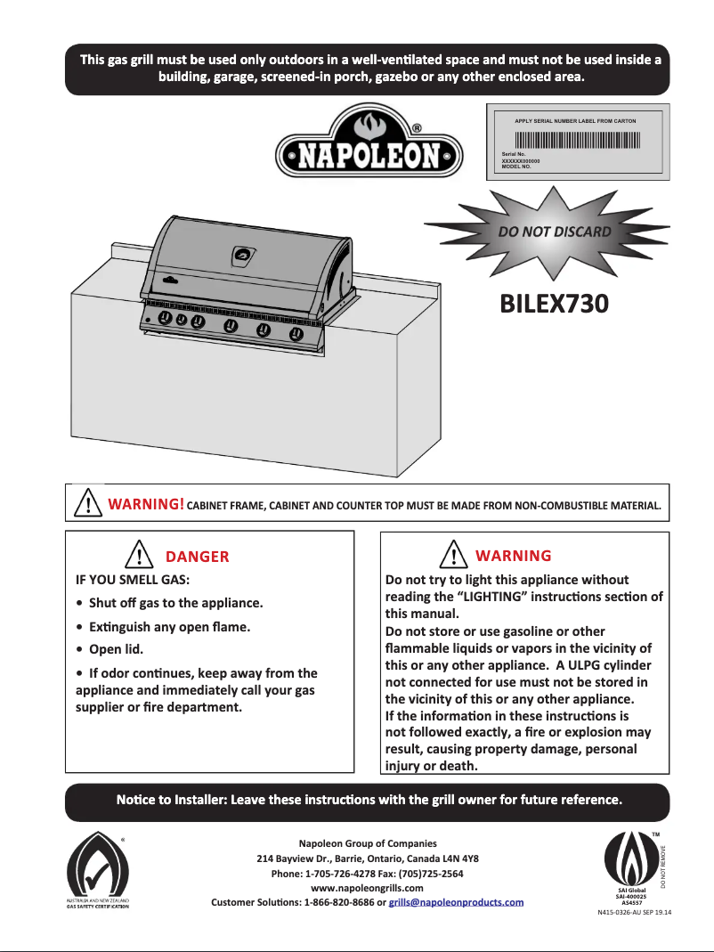 Page n°1 - Manuel utilisateur Napoleon BILEX730RBI