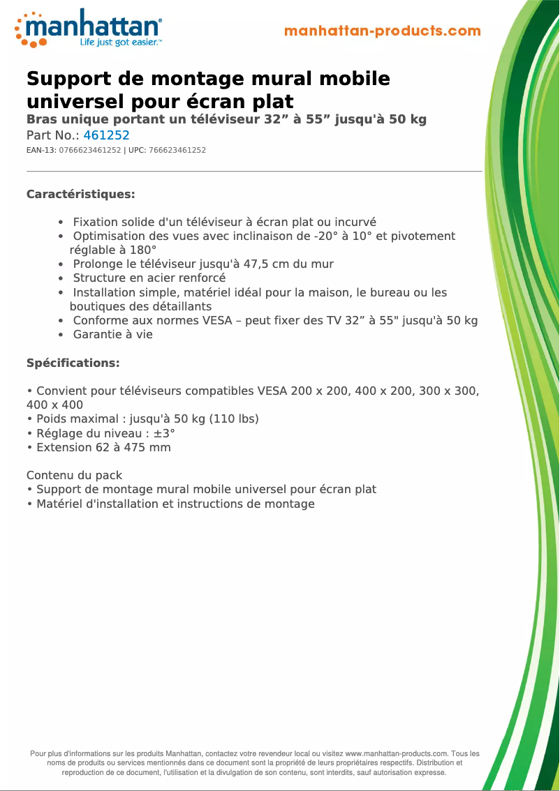 Page 1 de la notice Fiche technique Manhattan 461252