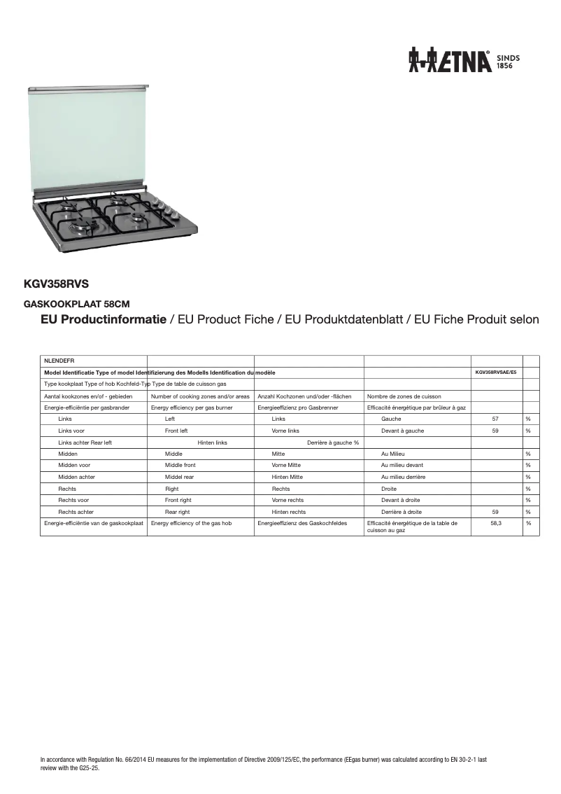 Page n°1 - Fiche technique Etna KGV558WIT
