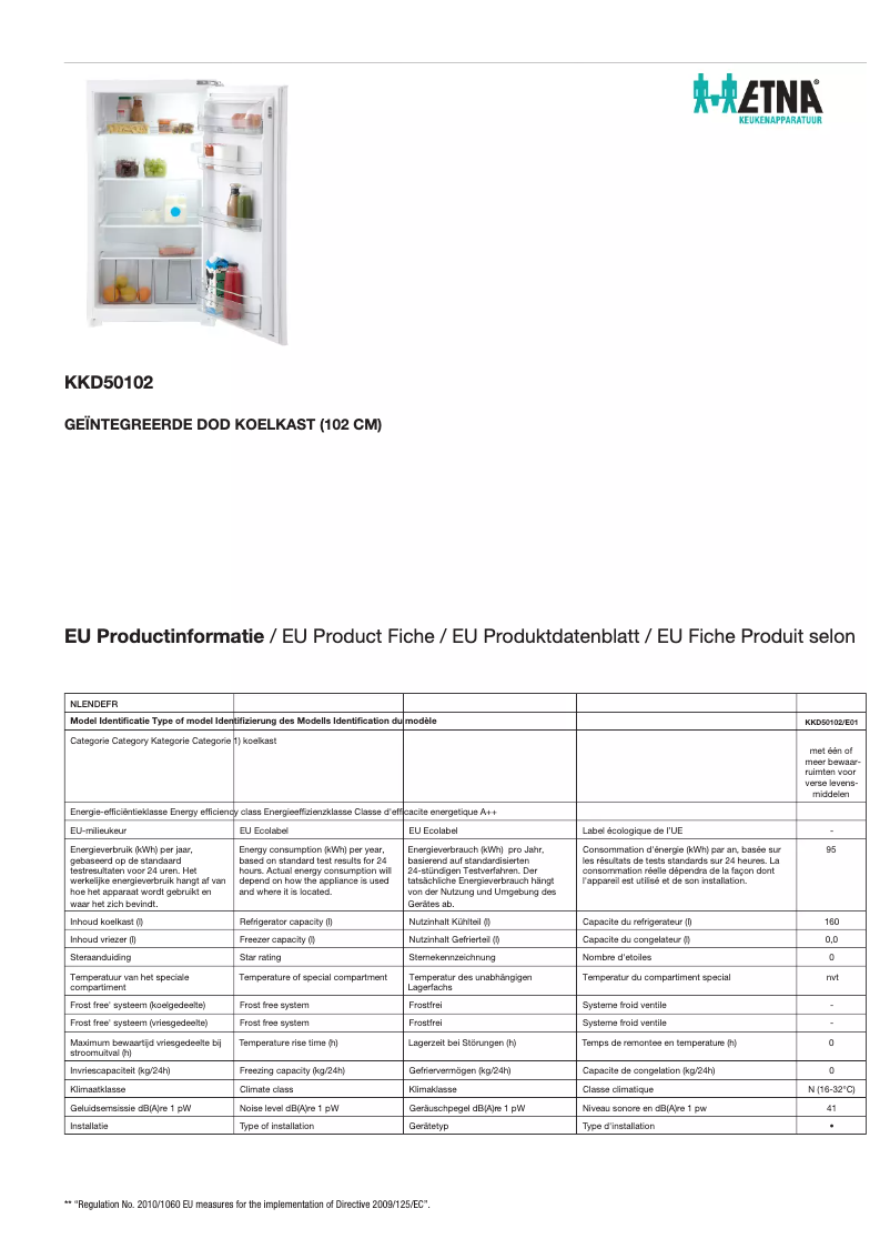 Page 1 de la notice Fiche technique Etna KKD50102