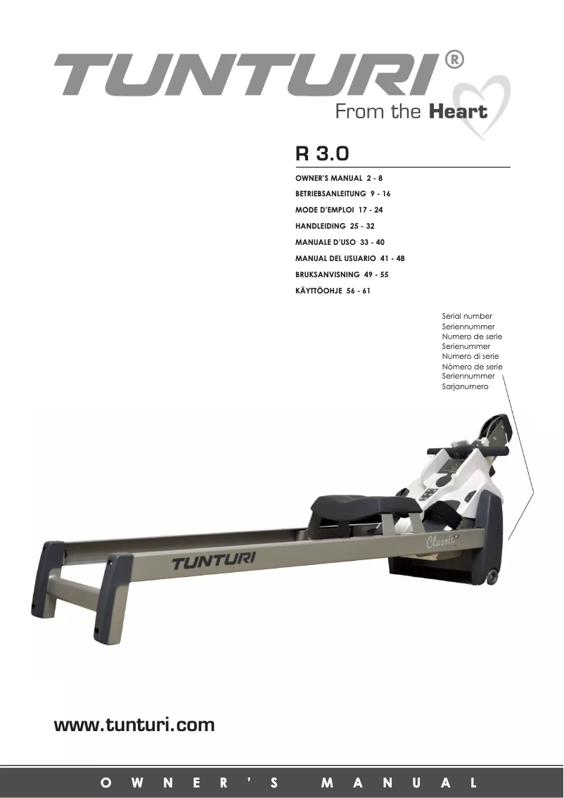 Page 1 de la notice Manuel utilisateur Tunturi Classic Row 3.0