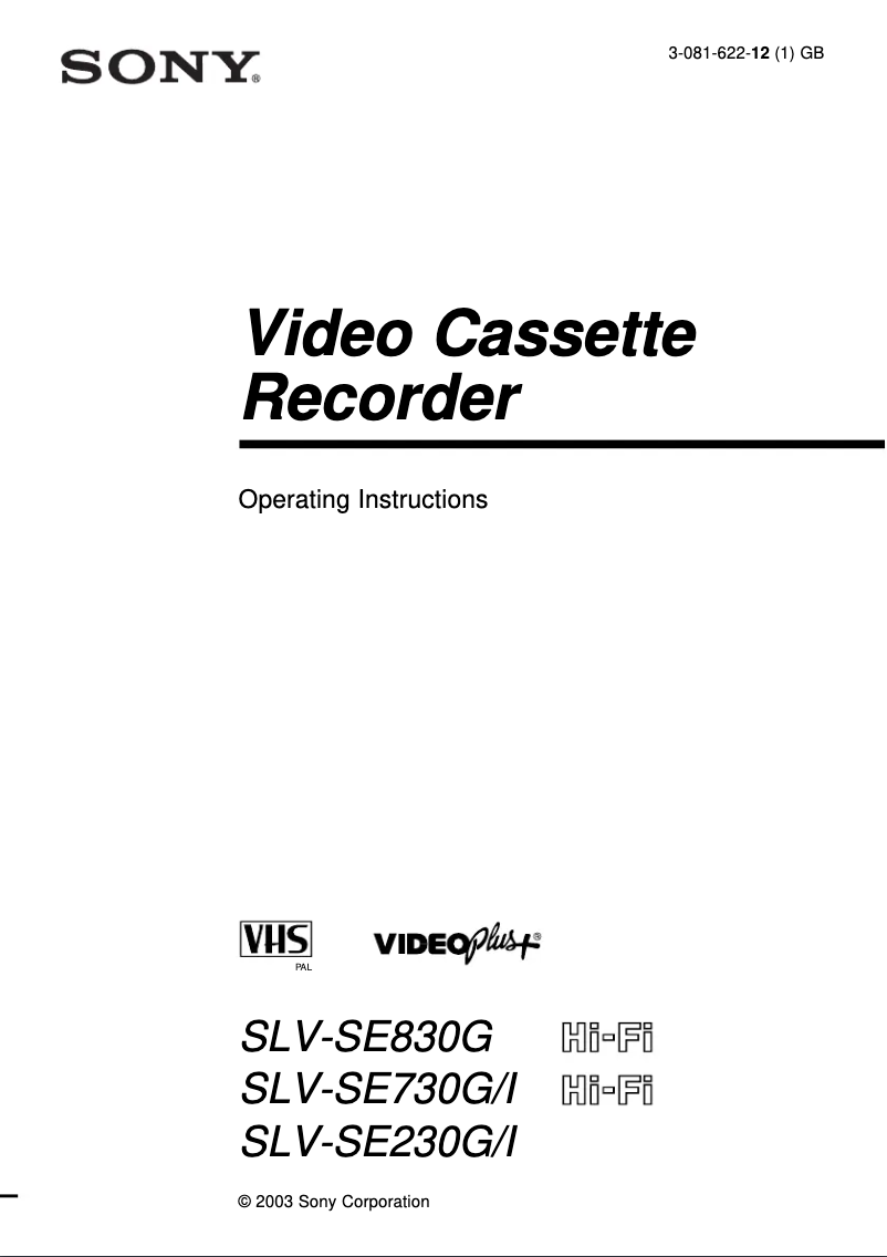 Page 1 de la notice Manuel utilisateur Sony SLV-SE830G