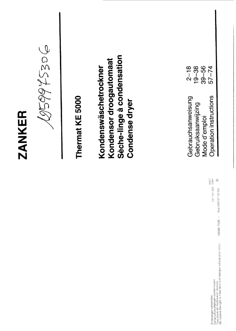 Page 1 de la notice Manuel utilisateur Zanker KE 5000