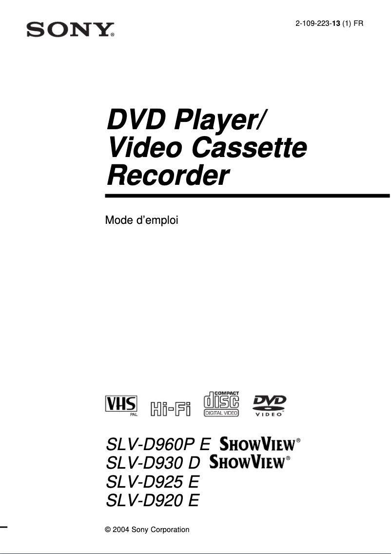 Page 1 de la notice Manuel utilisateur Sony SLV-D960PE