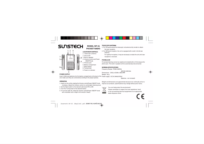 Page 1 de la notice Manuel utilisateur Sunstech RPS1