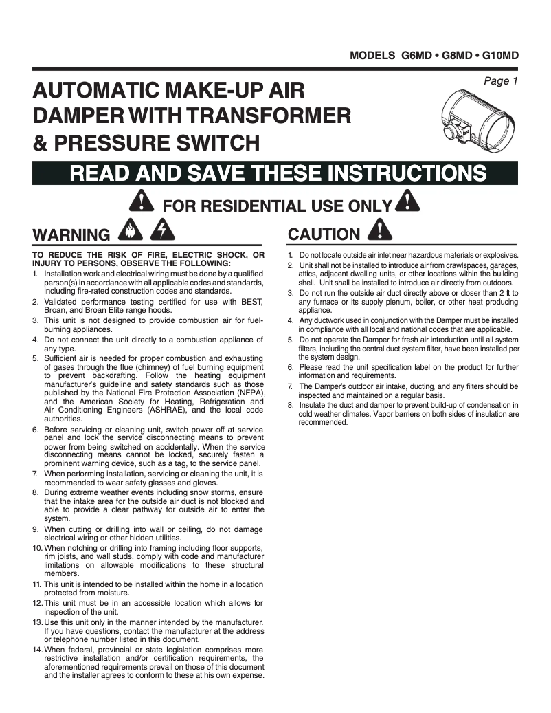 Page n°1 - Guide d'installation Viking VWH530121SS