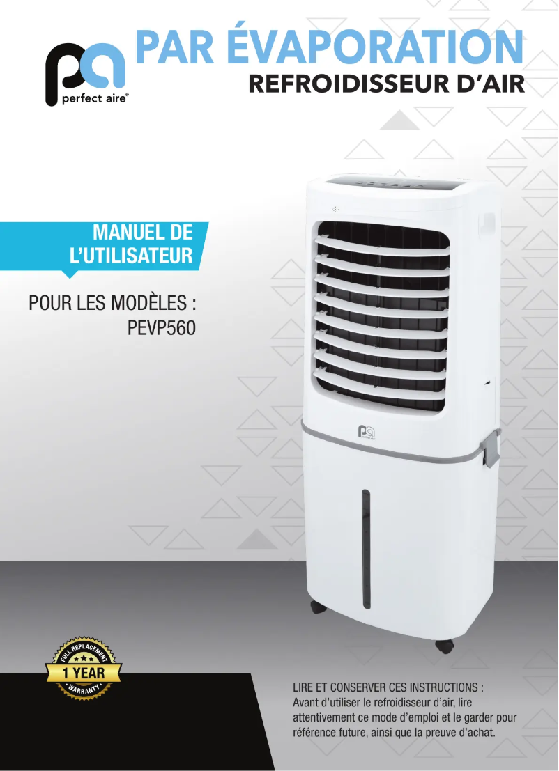 Page 1 de la notice Manuel utilisateur Perfect Aire PEVP560