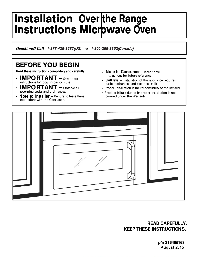 Page 1 de la notice Guide d'installation Frigidaire FPBM3077RF