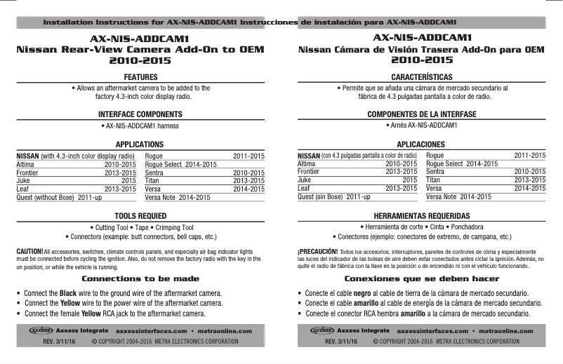 Page 1 de la notice Manuel utilisateur AXESS AX-NIS-ADDCAM1