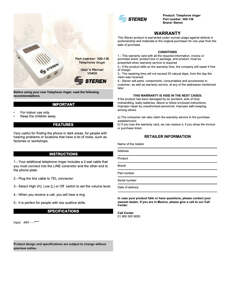 Page n°1 - Manuel utilisateur Steren 300-136