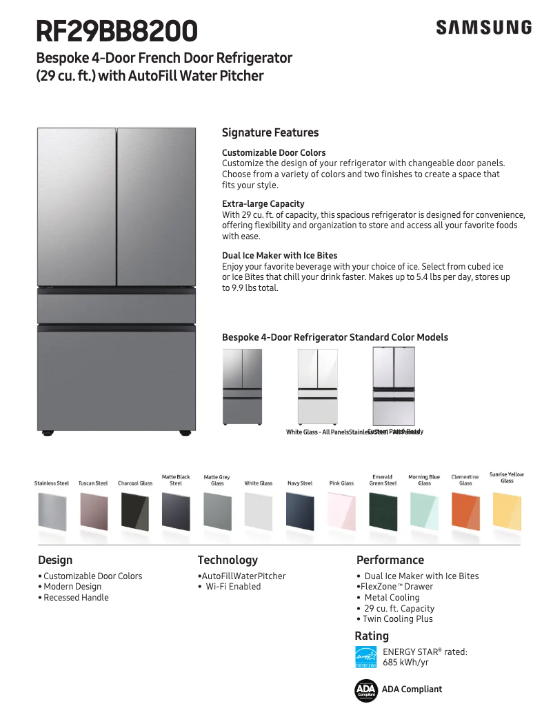 Page 1 de la notice Fiche technique Samsung RF29BB8200AP