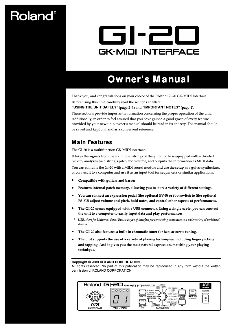 Image de la première page du manuel de l'appareil GI-20