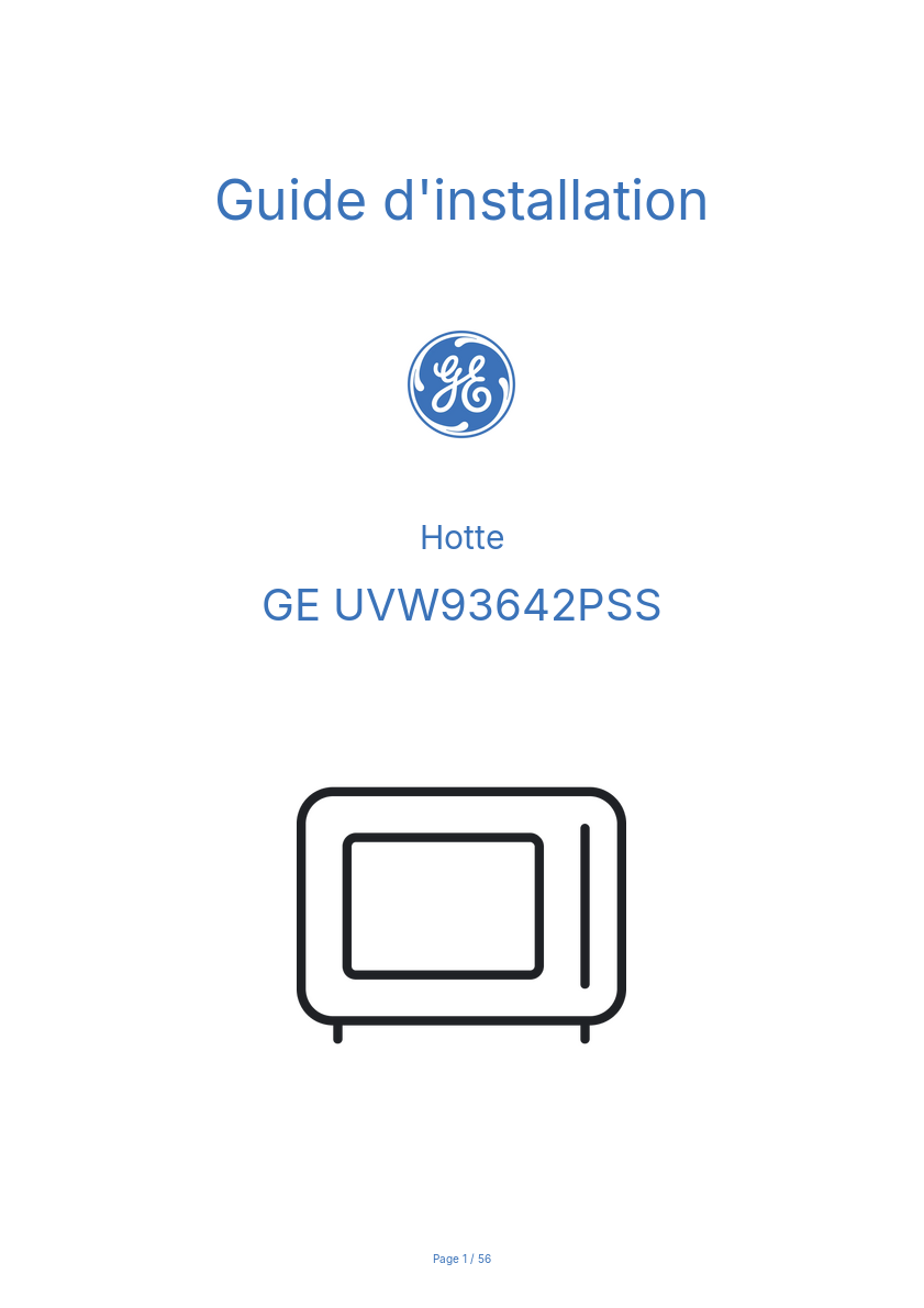 Page n°1 - Guide d'installation GE UVW93642PSS