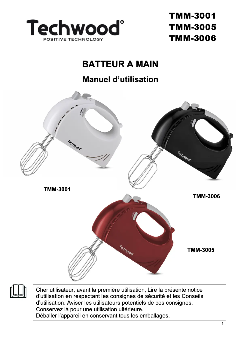 Page 1 de la notice Manuel utilisateur Techwood TMM-8001