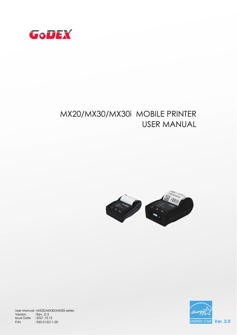 Page n°1 - Manuel utilisateur Godex MX20