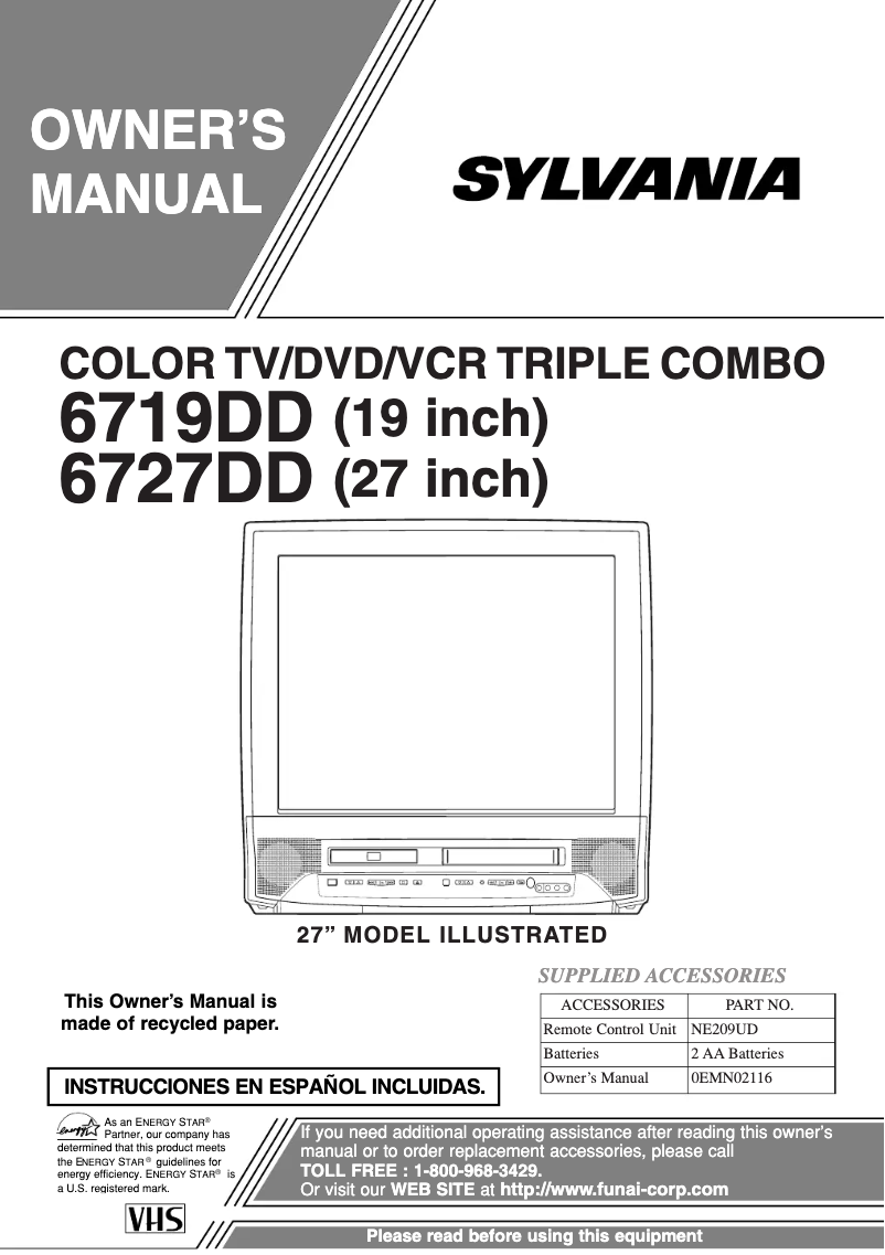 Page n°1 - Manuel utilisateur Sylvania 6727DD