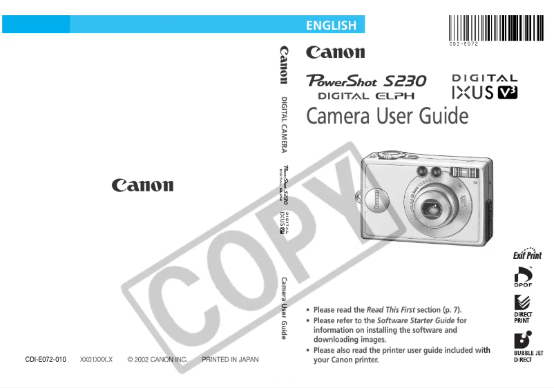 Page n°1 - Manuel utilisateur Canon IXUS V3