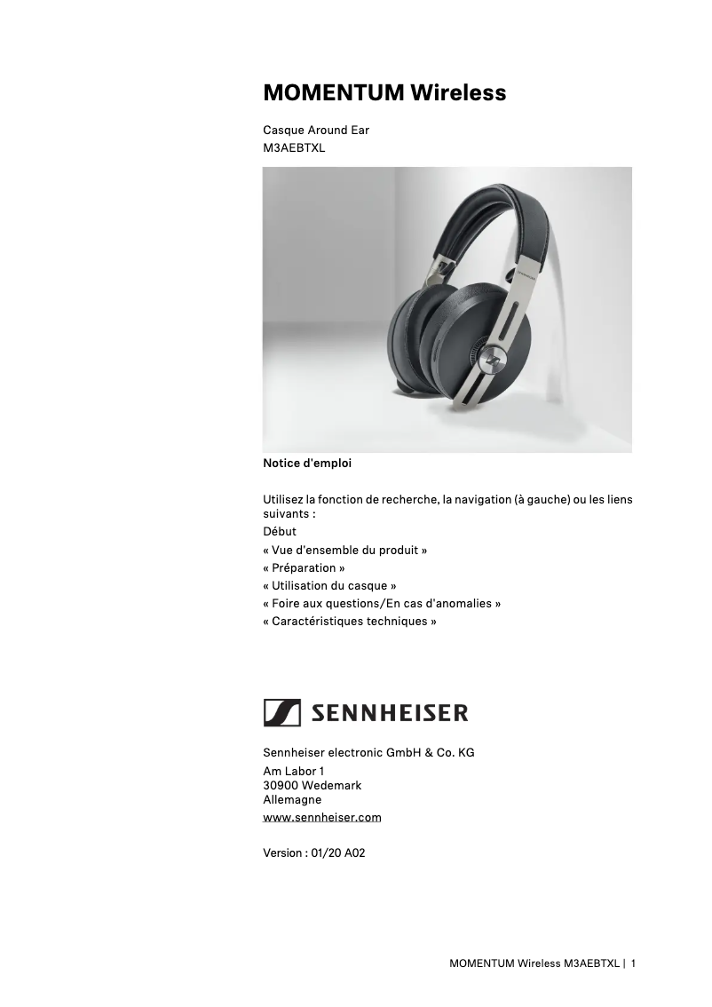 Image de la première page du manuel de l'appareil Momentum 3 Wireless