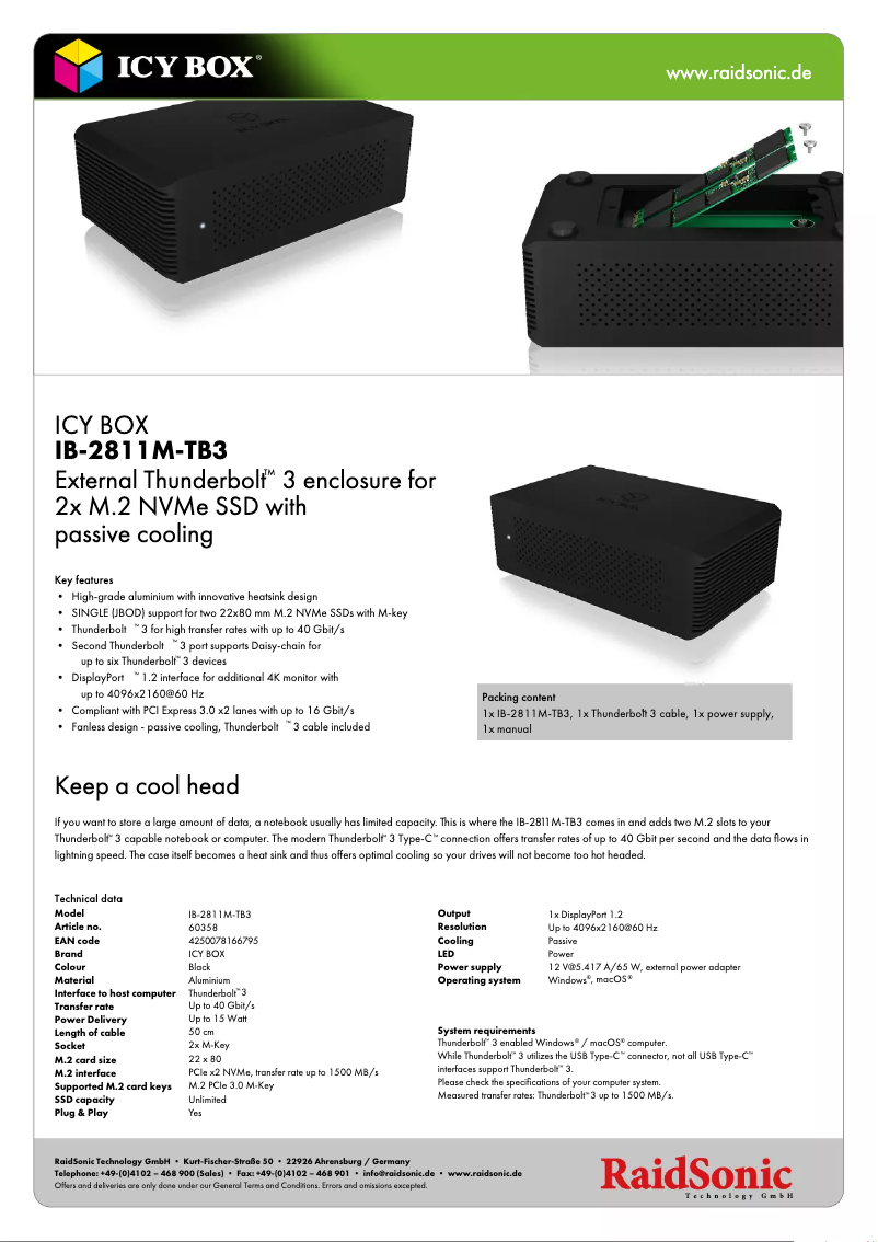 Page n°1 - Fiche technique Icy Box IB-2811M-TB3