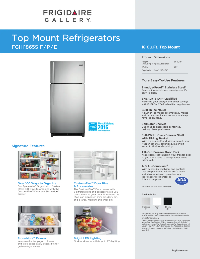 Page 1 de la notice Fiche technique Frigidaire FGHI1865S