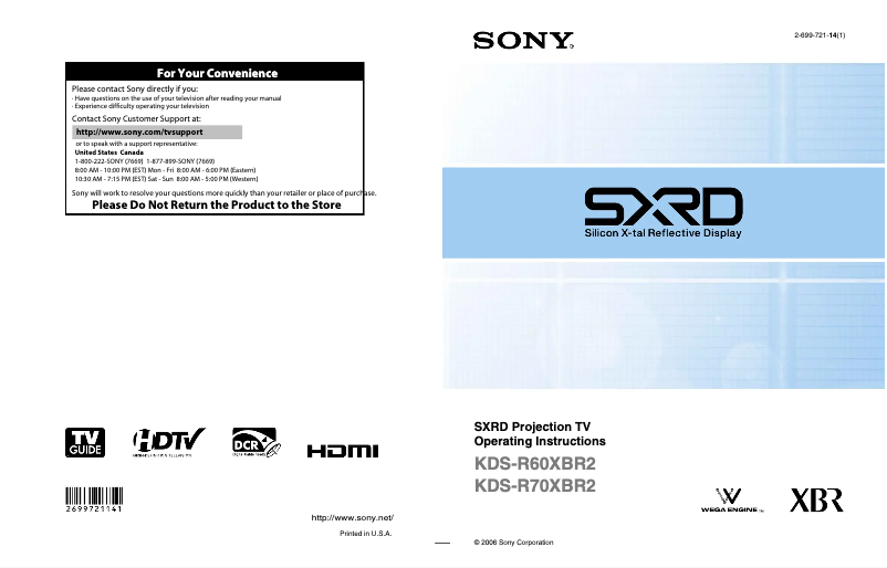 Page n°1 - Manuel utilisateur Sony Grand Wega KDS-R60XBR2